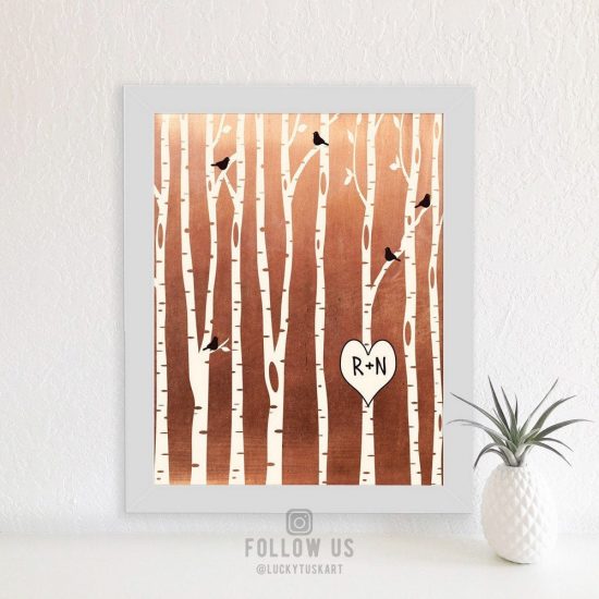 7 Year Anniversary Birch Trees Forest Wedding T Faux Copper Bare