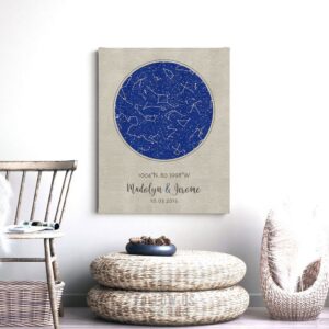 Custom Sky Print, 1 Year Anniversary Gift, Personalized, Star Map, Celestial, Constellation Art, Night Sky on Paper, Metal or Canvas #1736