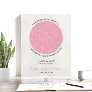 Baby Birth Gift, Birth Announcement, Personalized Gift, Baby Girl, Custom Star Map, Celestial Map, Night Sky Print, Pink Nursery Decor #1740