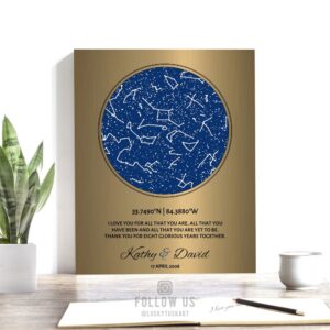 8 Years, Custom Sky Art, Star Map, Brass Anniversary, 8 Year Anniversary Gift, 8th Wedding Anniversary, Personalized Gift, Night Sky  #1742