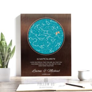 9 Year Anniversary Gift Idea, Bronze Color Background, Personalized, Custom Star Map, Celestial Map, Night Sky Print, Metal, Canvas 1745