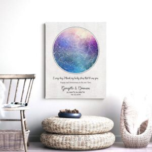 2 Year Anniversary Gift, Personalized, Custom Star Map, Celestial, Watercolor, Night Sky Print, Cotton Canvas, Tin Sign, Paper Print #1751