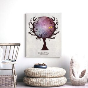 Personalized Anniversary Gift, Custom Star Map in Bare Tree, Celestial, Family Tree, Gift for Couple, Wedding Day, Watercolor Night Sky 1757