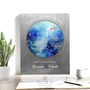 10 Year Anniversary, Custom Sky Art, Personalized Gift, Custom Star Map, Celestial Map, Tin, Night Sky Print on Tin, Canvas or Paper 1758