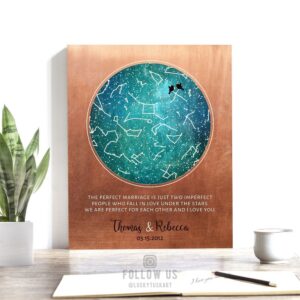 7 Year Anniversary Gift, Custom Sky Art, Night Sky, Personalized, Star Map, Celestial Map, Perfect Marriage, Copper, 22nd  Anniversary 1759