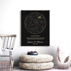 Black and Gold, Personalized Anniversary Gift, Minimalist, Custom Star Map, Celestial, Night Sky Print, Canvas, Tin Sign, Paper Print #1760