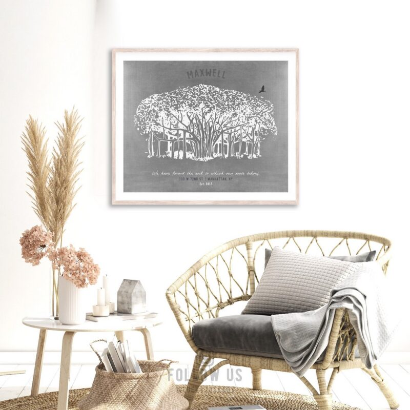 Where My Roots Belong Personalized Housewarming Gift Banyan Tree Entryway Wall Decor Gift For Her Custom Art Print Canvas, Metal, Paper 1808