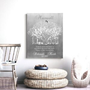 10th Anniversary Personalized Ten Year Tin Wedding Banyan Tree Shiny Tinniversary Gift For Couple Custom Metal Art Print Plaque #1809