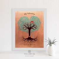 7 Year Anniversary, Valentine, Copper Anniversary, Personalized, Heart Shaped Tree, Turquoise - Custom Metal, Canvas or Paper Print #1814