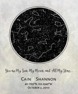 Read more about the article Custom Art Proof Night Sky Star Map for Shannon W.