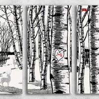 Birch Tree Canvas Set, 3 Piece Set, 2 Year Anniversary Gift, Birch Tree Forest, Cotton Anniversary Gift, Initials in Tree, Custom Art #1802