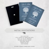 Blue and Silver Faux Linen Metal Wedding Invitation with QR Code #11101