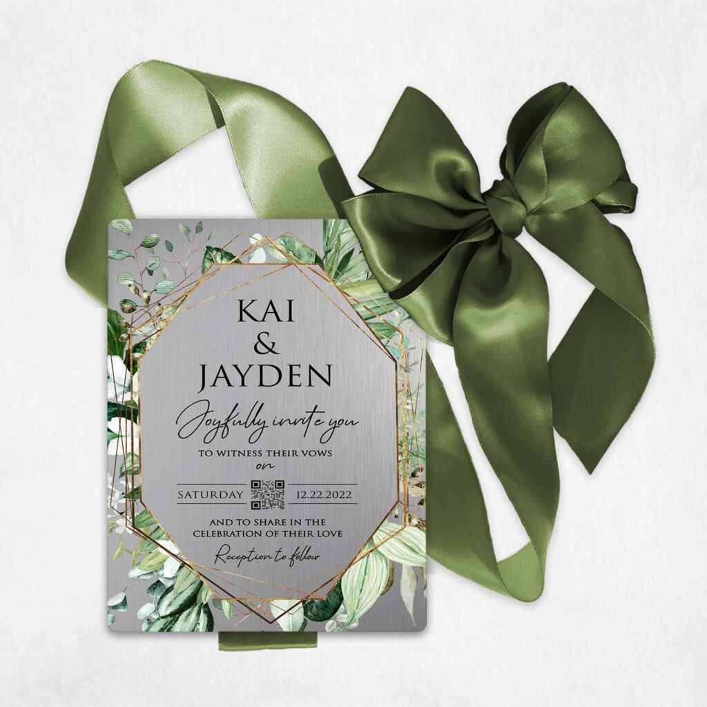 Metal wedding invitation Modern Greenery design #INV-11103