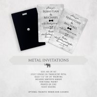 Tarnished Tin Black Bowtie Same Sex Wedding Metal Wedding Invitation with QR Code #11109