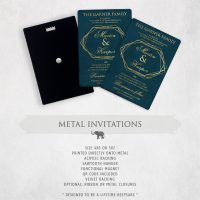 Jewel Blue and Gold Frames Formal Metal Wedding Invitation with QR Code #11116