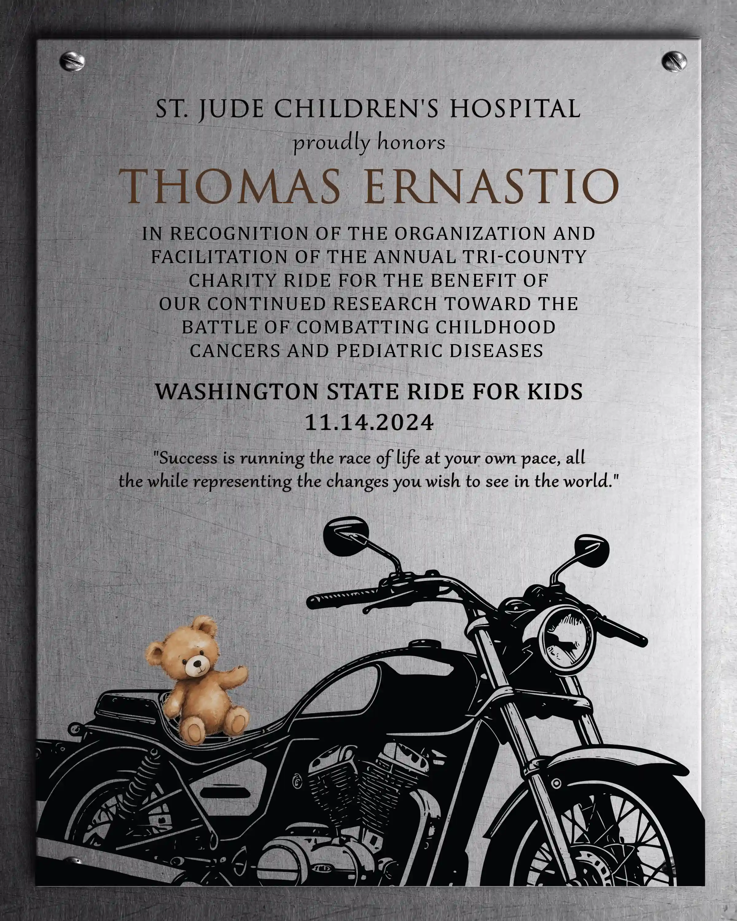 Fund Raising Motorcycle Ride Award Commendation