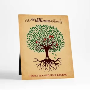 Green Tree with Roots Wedding Desktop Plaque Gift for Couple D-1128