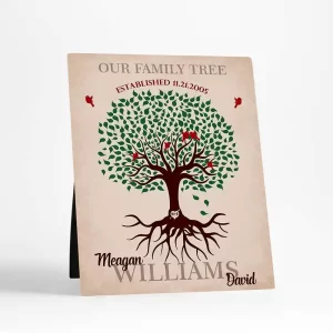Green Tree with Roots Anniversary Desktop Plaque Gift for Couple D-1129