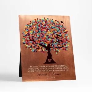 Copper Spring Tree 7th Anniversary Desktop Plaque Gift for Couple D-1171
