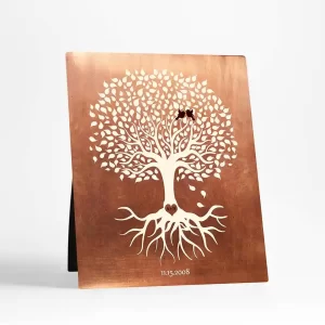 Copper White Tree with Roots 7th Anniversary Desktop Plaque Gift for Couple D-1196