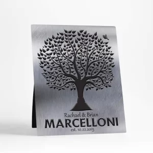 Tin Dark Tree Silhouette Wedding Desktop Plaque Gift for Couple D-1212