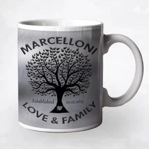Tin Black Tree Family Name 10th Anniversary Coffee Mug Gift for Couple M-1213