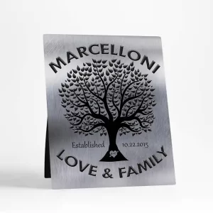 Tin Black Tree Family Name 10th Anniversary Desktop Plaque Gift for Couple D-1213