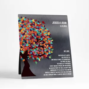 Tin Half Spring Tree 10th Anniversary Desktop Plaque Gift for Couple D-1290