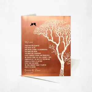 Copper Bare Tree 7th Anniversary Card Gift for Couple C-1299