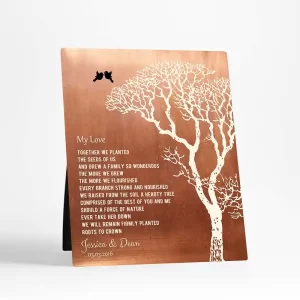 Copper Bare Tree 7th Anniversary Desktop Plaque Gift for Couple D-1299
