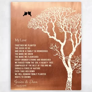 Copper Bare Tree 7th Anniversary Wall Plaque Gift for Couple LTC-1299