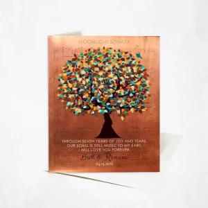 Copper Autumn Tree and Sheet Music 7th Anniversary Card Gift for Couple C-1336