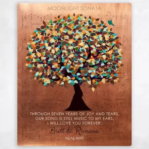 Copper Autumn Tree and Sheet Music 7th Anniversary Wall Plaque Gift for Couple LTC-1336