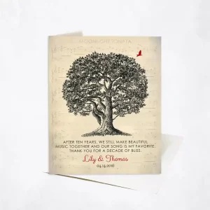 Oak Tree and Sheet Music 10th Anniversary Card Gift for Couple C-1340