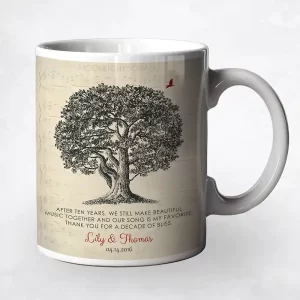 Oak Tree and Sheet Music 10th Anniversary Coffee Mug Gift for Couple M-1340