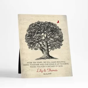Oak Tree and Sheet Music 10th Anniversary Desktop Plaque Gift for Couple D-1340