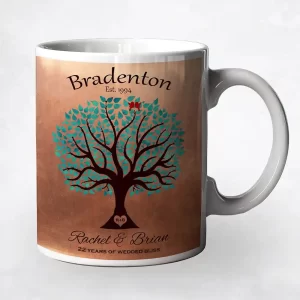 Copper Turquoise Tree 7th Anniversary Coffee Mug Gift for Couple M-1385