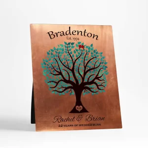 Copper Turquoise Tree 7th Anniversary Desktop Plaque Gift for Couple D-1385