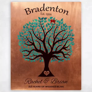 Copper Turquoise Tree 7th Anniversary Wall Plaque Gift for Couple LTC-1385