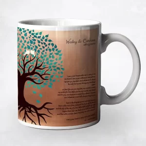 Copper Half Turquoise Tree 7th Anniversary Coffee Mug Gift for Couple M-1407