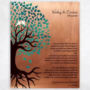 Copper Half Turquoise Tree 7th Anniversary Wall Plaque Gift for Couple LTC-1407