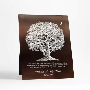 Bronze Oak Tree 8th Anniversary Desktop Plaque Gift for Couple D-1414