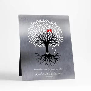 Tin White Tree with Roots Engagement Desktop Plaque Gift for Couple D-1422