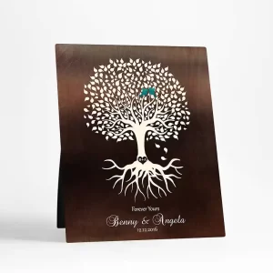 Bronze Tree with Roots Engagement Desktop Plaque Gift for Couple D-1426