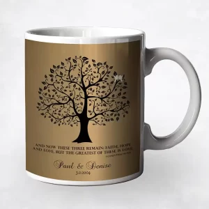 Brass Onyx Curly Tree 8th Anniversary Coffee Mug Gift for Couple M-1456