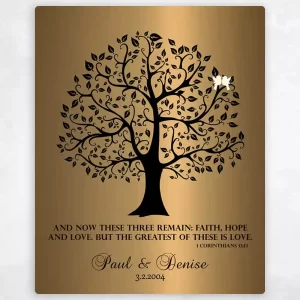 Brass Onyx Curly Tree 8th Anniversary Wall Plaque Gift for Couple LTC-1456