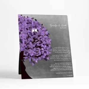 Tin Half Purple Tree 10th Anniversary Desktop Plaque Gift for Couple D-1483