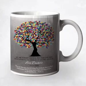 Tin Autism Puzzle Leaf Tree Teacher Appreciation Coffee Mug Gift for Educator M-1498