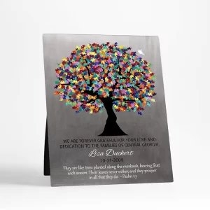 Tin Autism Puzzle Leaf Tree Teacher Appreciation Desktop Plaque Gift for Educator D-1498