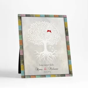 White Tree with Roots Anniversary Desktop Plaque Gift for Couple D-1524
